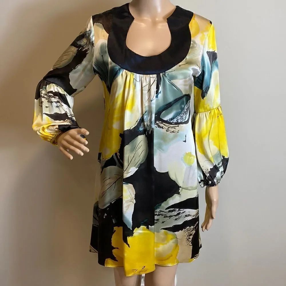 Serli Full of Love long sleeve floral print silk mini dress size M